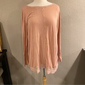 Easel Long Sleeve Distressed Top Dusty Pink Size Large